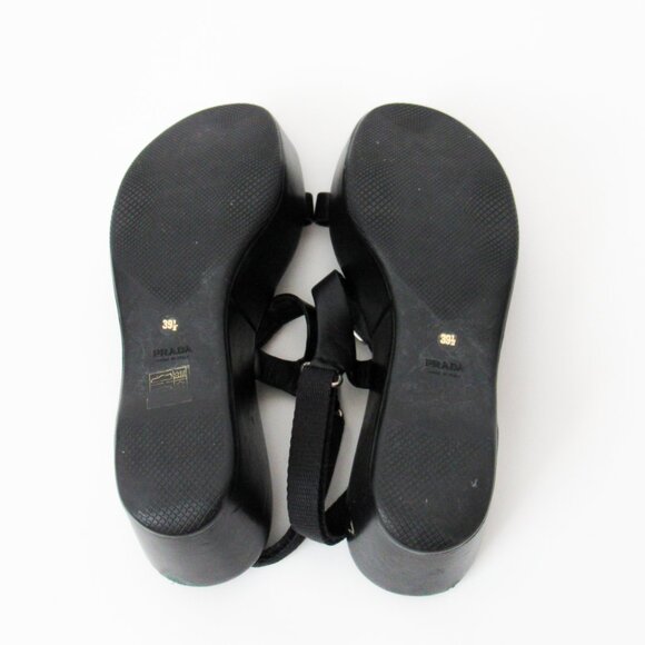 PRADA 90’s VINTAGE Black Sporty Open Toe Platform Sandals W/Metal Buckles Size-9 - Picture 10 of 14